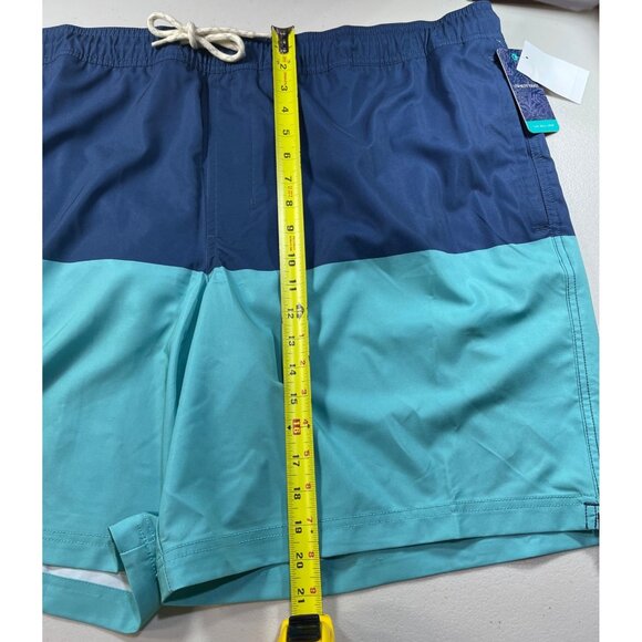 Trinity Coast Mens 3XB Swim Shorts Blue & Aqua Color Block Elastic Waist - Picture 5 of 13